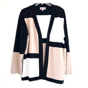 Carol Rose Women's Geometric Color Block Cardigan - Black, White, Tan